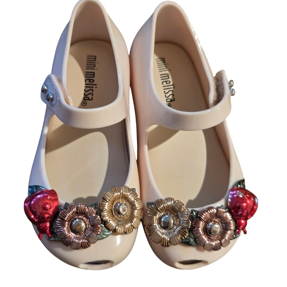 Mini Melissa Ultragirl Flower Ladybug Pink Jelly Mary Jane Flats Kids Size 7